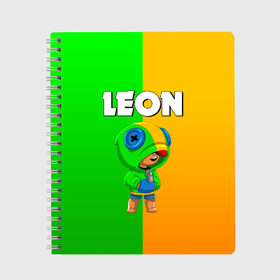 Тетрадь с принтом BRAWL STARS LEON в городе Новоалтайск, 100% бумага | 48 листов, плотность листов — 60 г/м2, плотность картонной обложки — 250 г/м2. Листы скреплены сбоку удобной пружинной спиралью. Уголки страниц и обложки скругленные. Цвет линий — светло-серый
 | Тематика изображения на принте: brawl stars | bull | colt | crow | leon | stars | берли | бо | брок | ворон | джесси | динамайк | дэррил | кольт | леон | мортис | нита | пайпер | пенни | поко | пэм | рикошет | спайк | фрэнк | шелли | эль примо