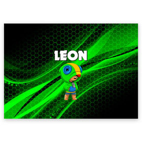 Поздравительная открытка с принтом BRAWL STARS LEON в городе Новоалтайск, 100% бумага | плотность бумаги 280 г/м2, матовая, на обратной стороне линовка и место для марки
 | brawl stars | bull | colt | crow | leon | stars | берли | бо | брок | ворон | джесси | динамайк | дэррил | кольт | леон | мортис | нита | пайпер | пенни | поко | пэм | рикошет | спайк | фрэнк | шелли | эль примо