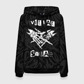 Женская толстовка 3D с принтом VELIAL SQUAD в городе Новоалтайск, 100% полиэстер  | двухслойный капюшон со шнурком для регулировки, мягкие манжеты на рукавах и по низу толстовки, спереди карман-кенгуру с мягким внутренним слоем. | velial squad | vs | маски | музыка | отряд велиала | русский рэп | рэп | хорроркор | чёрный и белый