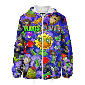 Мужская куртка 3D с принтом Plants vs Zombies в городе Новоалтайск, ткань верха — 100% полиэстер, подклад — флис | прямой крой, подол и капюшон оформлены резинкой с фиксаторами, два кармана без застежек по бокам, один большой потайной карман на груди. Карман на груди застегивается на липучку | plant | zombies | зомби | растения | растения против зомби