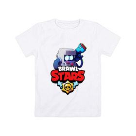 Детская футболка хлопок с принтом BRAWL STARS 8-BIT в городе Новоалтайск, 100% хлопок | круглый вырез горловины, полуприлегающий силуэт, длина до линии бедер | Тематика изображения на принте: 8 bit | 8 бит. | 8bit | 8бит | android | brawl stars | colt | crow | games | leon | penny | poco | shelly | spike | wanted | брав | бравл старс | звезды | игры | мобильные игры | старс