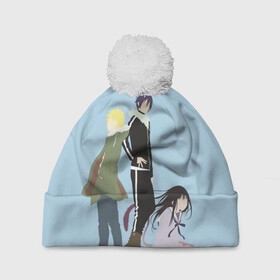 Шапка 3D c помпоном с принтом Yato, Yukine & Hiyori в городе Новоалтайск, 100% полиэстер | универсальный размер, печать по всей поверхности изделия | ghost | god of calamity | hiyori | iki | noragami | shinki | yato | yatogami | yukine | бездомный бог | бог бедствия | ики | призрак | секки | хиёри | шинки | юки | юкине | юкинэ | ято