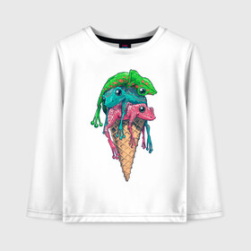 Детский лонгслив хлопок с принтом IceCream в городе Новоалтайск, 100% хлопок | круглый вырез горловины, полуприлегающий силуэт, длина до линии бедер | cold | frog | frogs | horn | ice cream | summer | toad | winter | жаба | жабы | зима | картинка | картинки | лето | лягушка | лягушки | мороженное | мороженое | рожок | холодно