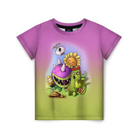 Детская футболка 3D с принтом Plants vs. Zombies в городе Новоалтайск, 100% гипоаллергенный полиэфир | прямой крой, круглый вырез горловины, длина до линии бедер, чуть спущенное плечо, ткань немного тянется | Тематика изображения на принте: plants vs. zombies | зомби | игра | компьютерная игра | против | растения | растения против зомби