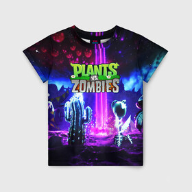 Детская футболка 3D с принтом PLANTS VS.ZOMBIES в городе Новоалтайск, 100% гипоаллергенный полиэфир | прямой крой, круглый вырез горловины, длина до линии бедер, чуть спущенное плечо, ткань немного тянется | garden warfare | plants | plants vs. zombies | plants vs. zombies: garden warfare | popcap | zombies | кактус | картошка | подсолнух | растения против зомби | сад