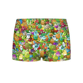 Мужские трусы 3D с принтом PLANTS VS ZOMBIES в городе Новоалтайск, 50% хлопок, 50% полиэстер | классическая посадка, на поясе мягкая тканевая резинка | Тематика изображения на принте: game | gamer | pattern | plants vs zombies | sticker | зомби | игры | паттерн | растения | растения против зомби | стикеры