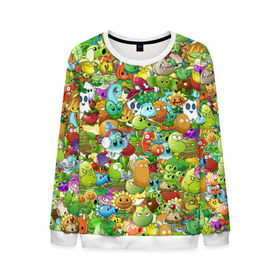 Мужской свитшот 3D с принтом PLANTS VS ZOMBIES в городе Новоалтайск, 100% полиэстер с мягким внутренним слоем | круглый вырез горловины, мягкая резинка на манжетах и поясе, свободная посадка по фигуре | Тематика изображения на принте: game | gamer | pattern | plants vs zombies | sticker | зомби | игры | паттерн | растения | растения против зомби | стикеры