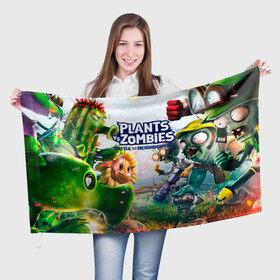 Флаг 3D с принтом Plants vs Zombies. в городе Новоалтайск, 100% полиэстер | плотность ткани — 95 г/м2, размер — 67 х 109 см. Принт наносится с одной стороны | plants vs zombies | pvz | зомби | игра | растения | растения против зомби
