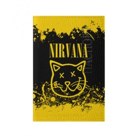Обложка для паспорта матовая кожа с принтом NIRVANA в городе Новоалтайск, натуральная матовая кожа | размер 19,3 х 13,7 см; прозрачные пластиковые крепления | Тематика изображения на принте: nirvana | smile | курт кобейн | нирвана | смайл