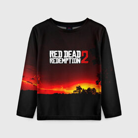 Детский лонгслив 3D с принтом RDR 2 в городе Новоалтайск, 100% полиэстер | длинные рукава, круглый вырез горловины, полуприлегающий силуэт
 | Тематика изображения на принте: arthur morgan | cowboy | online | red dead online | red dead redemption 2 | rockstar games | wild west | артур морган | бандит | вестерн | винтовка | дикий запад | ковбой | рокстар