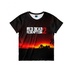 Детская футболка 3D с принтом RDR 2 в городе Новоалтайск, 100% гипоаллергенный полиэфир | прямой крой, круглый вырез горловины, длина до линии бедер, чуть спущенное плечо, ткань немного тянется | Тематика изображения на принте: arthur morgan | cowboy | online | red dead online | red dead redemption 2 | rockstar games | wild west | артур морган | бандит | вестерн | винтовка | дикий запад | ковбой | рокстар