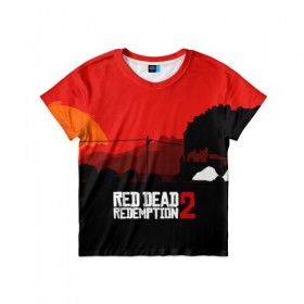 Детская футболка 3D с принтом RDR 2 в городе Новоалтайск, 100% гипоаллергенный полиэфир | прямой крой, круглый вырез горловины, длина до линии бедер, чуть спущенное плечо, ткань немного тянется | arthur morgan | cowboy | online | red dead online | red dead redemption 2 | rockstar games | wild west | артур морган | бандит | вестерн | винтовка | дикий запад | ковбой | рокстар