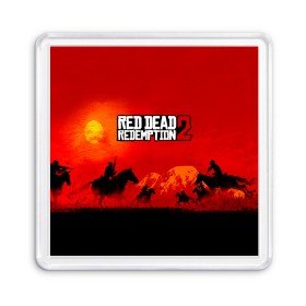 Магнит 55*55 с принтом RDR 2 в городе Новоалтайск, Пластик | Размер: 65*65 мм; Размер печати: 55*55 мм | Тематика изображения на принте: arthur morgan | cowboy | online | red dead online | red dead redemption 2 | rockstar games | wild west | артур морган | бандит | вестерн | винтовка | дикий запад | ковбой | рокстар