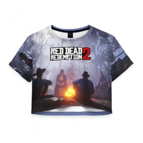 Женская футболка Cropp-top с принтом RDR PC в городе Новоалтайск, 100% полиэстер | круглая горловина, длина футболки до линии талии, рукава с отворотами | arthur morgan | cowboy | online | red dead online | red dead redemption 2 | rockstar games | wild west | артур морган | бандит | вестерн | винтовка | дикий запад | ковбой | рокстар