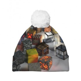 Шапка 3D c помпоном с принтом MINECRAFT BLOX в городе Новоалтайск, 100% полиэстер | универсальный размер, печать по всей поверхности изделия | craft | creeper | dungeon | dungeons | earth | game | logo | mine | minecraft | mobile | online | дунгеонс | земля | зомби | игра | крипер | лого | майкрафт | майнкрафт | мобайл | онлайн | подземелье | подземелья
