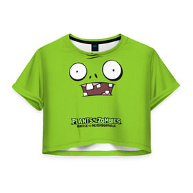 Женская футболка Cropp-top с принтом Plants vs Zombies | Зомби. в городе Новоалтайск, 100% полиэстер | круглая горловина, длина футболки до линии талии, рукава с отворотами | plants vs zombies | pvz | зомби | игра | растения | растения против зомби