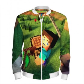 Мужской бомбер 3D с принтом MINECRAFT 2019 в городе Новоалтайск, 100% полиэстер | застегивается на молнию, по бокам два кармана без застежек, по низу бомбера и на воротнике - эластичная резинка | 