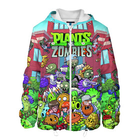 Мужская куртка 3D с принтом PLANTS VS ZOMBIES в городе Новоалтайск, ткань верха — 100% полиэстер, подклад — флис | прямой крой, подол и капюшон оформлены резинкой с фиксаторами, два кармана без застежек по бокам, один большой потайной карман на груди. Карман на груди застегивается на липучку | battle | plants | plants vs zombies | pvsz | vs | zombies | растения против зомби