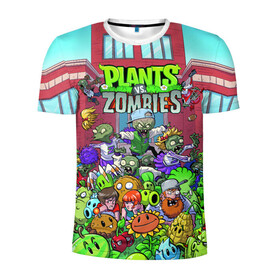Мужская футболка 3D спортивная с принтом PLANTS VS ZOMBIES в городе Новоалтайск, 100% полиэстер с улучшенными характеристиками | приталенный силуэт, круглая горловина, широкие плечи, сужается к линии бедра | battle | plants | plants vs zombies | pvsz | vs | zombies | растения против зомби