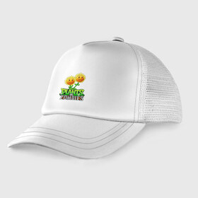 Детская кепка тракер с принтом PLANTS VS ZOMBIES в городе Новоалтайск, Козырек - 100% хлопок. Кепка - 100% полиэстер, Задняя часть - сетка | универсальный размер, пластиковая застёжка | Тематика изображения на принте: battle | plants | plants vs zombies | pvsz | vs | zombies | растения против зомби