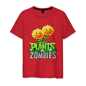 Мужская футболка хлопок с принтом PLANTS VS ZOMBIES в городе Новоалтайск, 100% хлопок | прямой крой, круглый вырез горловины, длина до линии бедер, слегка спущенное плечо. | Тематика изображения на принте: battle | plants | plants vs zombies | pvsz | vs | zombies | растения против зомби