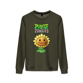 Женский свитшот хлопок с принтом PLANTS VS ZOMBIES в городе Новоалтайск, 100% хлопок | прямой крой, круглый вырез, на манжетах и по низу широкая трикотажная резинка  | battle | plants | plants vs zombies | pvsz | vs | zombies | растения против зомби