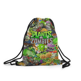 Рюкзак-мешок 3D с принтом PLANTS VS ZOMBIES в городе Новоалтайск, 100% полиэстер | плотность ткани — 200 г/м2, размер — 35 х 45 см; лямки — толстые шнурки, застежка на шнуровке, без карманов и подкладки | battle | plants | plants vs zombies | pvsz | vs | zombies | растения против зомби