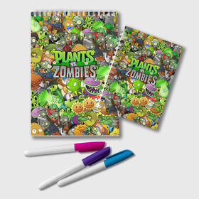 Блокнот с принтом PLANTS VS ZOMBIES в городе Новоалтайск, 100% бумага | 48 листов, плотность листов — 60 г/м2, плотность картонной обложки — 250 г/м2. Листы скреплены удобной пружинной спиралью. Цвет линий — светло-серый
 | Тематика изображения на принте: battle | plants | plants vs zombies | pvsz | vs | zombies | растения против зомби
