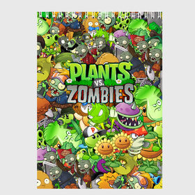 Скетчбук с принтом PLANTS VS ZOMBIES в городе Новоалтайск, 100% бумага
 | 48 листов, плотность листов — 100 г/м2, плотность картонной обложки — 250 г/м2. Листы скреплены сверху удобной пружинной спиралью | Тематика изображения на принте: battle | plants | plants vs zombies | pvsz | vs | zombies | растения против зомби