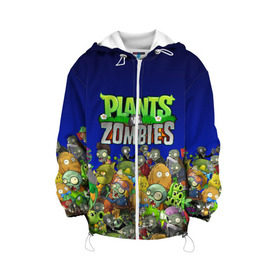 Детская куртка 3D с принтом PLANTS VS ZOMBIES в городе Новоалтайск, 100% полиэстер | застежка — молния, подол и капюшон оформлены резинкой с фиксаторами, по бокам — два кармана без застежек, один потайной карман на груди, плотность верхнего слоя — 90 г/м2; плотность флисового подклада — 260 г/м2 | Тематика изображения на принте: battle | plants | plants vs zombies | pvsz | vs | zombies | растения против зомби