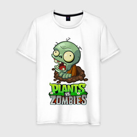 Мужская футболка хлопок с принтом Plants vs. Zombies в городе Новоалтайск, 100% хлопок | прямой крой, круглый вырез горловины, длина до линии бедер, слегка спущенное плечо. | Тематика изображения на принте: plants vs. zombies | зомби | игра | компьютерная игра | против | растения | растения против зомби