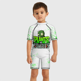 Детский купальный костюм 3D с принтом Plants vs. Zombies в городе Новоалтайск, Полиэстер 85%, Спандекс 15% | застежка на молнии на спине | plants vs. zombies | зомби | игра | компьютерная игра | против | растения | растения против зомби