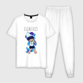 Мужская пижама хлопок с принтом Brawl Stars LEON в городе Новоалтайск, 100% хлопок | брюки и футболка прямого кроя, без карманов, на брюках мягкая резинка на поясе и по низу штанин
 | brawl | brawl stars | crow | leon | stars | бравл | бравл старс | браво старс | игра | компьютерная | кров | леон | онлайн | старс