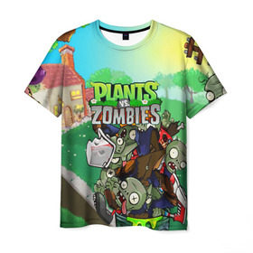 Мужская футболка 3D с принтом PLANTS VS. ZOMBIES в городе Новоалтайск, 100% полиэфир | прямой крой, круглый вырез горловины, длина до линии бедер | garden warfare | plants | plants vs. zombies | plants vs. zombies: garden warfare | popcap | zombies | кактус | картошка | подсолнух | растения против зомби | сад