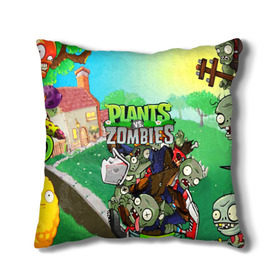 Подушка 3D с принтом PLANTS VS. ZOMBIES в городе Новоалтайск, наволочка – 100% полиэстер, наполнитель – холлофайбер (легкий наполнитель, не вызывает аллергию). | состоит из подушки и наволочки. Наволочка на молнии, легко снимается для стирки | garden warfare | plants | plants vs. zombies | plants vs. zombies: garden warfare | popcap | zombies | кактус | картошка | подсолнух | растения против зомби | сад