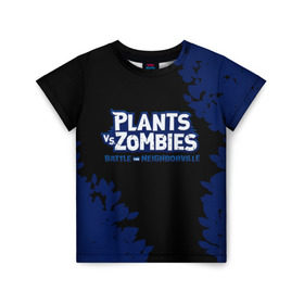 Детская футболка 3D с принтом Plants vs. Zombies в городе Новоалтайск, 100% гипоаллергенный полиэфир | прямой крой, круглый вырез горловины, длина до линии бедер, чуть спущенное плечо, ткань немного тянется | battle | game | plants vs zombies | plants vs zombies battle for neighborville | zombie | битва | битва за нейборвиль | зомби | игра | надпись | растения | растения против зомби