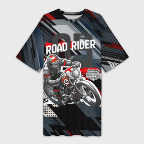 Платье-футболка 3D с принтом Road Rider Мотоциклист в городе Новоалтайск,  |  | Тематика изображения на принте: moto | motobike | road rider | гонка | гонщик | мото | мотоцикл | мотоциклист