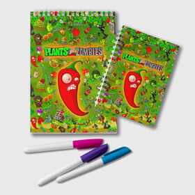 Блокнот с принтом Plants vs Zombies в городе Новоалтайск, 100% бумага | 48 листов, плотность листов — 60 г/м2, плотность картонной обложки — 250 г/м2. Листы скреплены удобной пружинной спиралью. Цвет линий — светло-серый
 | Тематика изображения на принте: plant | zombies | зомби | растения | растения против зомби