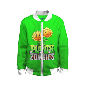 Детский бомбер 3D с принтом PLANTS VS ZOMBIES в городе Новоалтайск, 100% полиэстер | застегивается на молнию, по бокам два кармана без застежек, мягкие манжеты, по низу бомбера и на воротнике — эластичная резинка | Тематика изображения на принте: battle | plants | plants vs zombies | pvsz | vs | zombies | растения против зомби