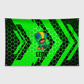 Флаг-баннер с принтом BRAWL STARS LEON в городе Новоалтайск, 100% полиэстер | размер 67 х 109 см, плотность ткани — 95 г/м2; по краям флага есть четыре люверса для крепления | android | brawl stars | games | leon | mobile game | stars | игры | леон | мобильные игры