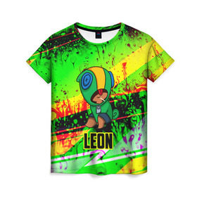 Женская футболка 3D с принтом BRAWL STARS LEON в городе Новоалтайск, 100% полиэфир ( синтетическое хлопкоподобное полотно) | прямой крой, круглый вырез горловины, длина до линии бедер | android | brawl stars | games | leon | mobile game | stars | игры | леон | мобильные игры