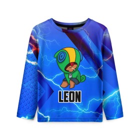 Детский лонгслив 3D с принтом BRAWL STARS LEON в городе Новоалтайск, 100% полиэстер | длинные рукава, круглый вырез горловины, полуприлегающий силуэт
 | android | brawl stars | games | leon | mobile game | stars | игры | леон | мобильные игры