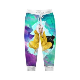 Детские брюки 3D с принтом BILLIE EILISH в городе Новоалтайск, 100% полиэстер | манжеты по низу, эластичный пояс регулируется шнурком, по бокам два кармана без застежек, внутренняя часть кармана из мелкой сетки | bad guy | billie | eilish | ocean eyes | айлиш | билли | девушка | певица | эйлиш
