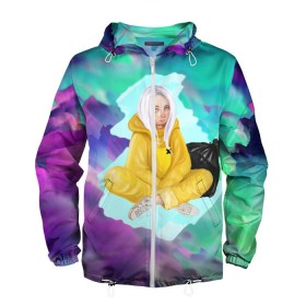 Мужская ветровка 3D с принтом BILLIE EILISH в городе Новоалтайск, 100% полиэстер | подол и капюшон оформлены резинкой с фиксаторами, два кармана без застежек по бокам, один потайной карман на груди | bad guy | billie | eilish | ocean eyes | айлиш | билли | девушка | певица | эйлиш