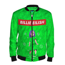 Мужской бомбер 3D с принтом BILLIE EILISH GREEN в городе Новоалтайск, 100% полиэстер | застегивается на молнию, по бокам два кармана без застежек, по низу бомбера и на воротнике - эластичная резинка | Тематика изображения на принте: bad guy | billie | eilish | ocean eyes | айлиш | билли | девушка | певица | эйлиш