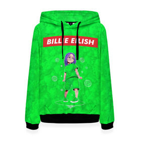Женская толстовка 3D с принтом BILLIE EILISH GREEN в городе Новоалтайск, 100% полиэстер  | двухслойный капюшон со шнурком для регулировки, мягкие манжеты на рукавах и по низу толстовки, спереди карман-кенгуру с мягким внутренним слоем. | bad guy | billie | eilish | ocean eyes | айлиш | билли | девушка | певица | эйлиш