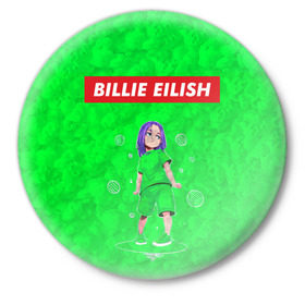 Значок с принтом BILLIE EILISH GREEN в городе Новоалтайск,  металл | круглая форма, металлическая застежка в виде булавки | bad guy | billie | eilish | ocean eyes | айлиш | билли | девушка | певица | эйлиш