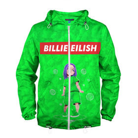 Мужская ветровка 3D с принтом BILLIE EILISH GREEN в городе Новоалтайск, 100% полиэстер | подол и капюшон оформлены резинкой с фиксаторами, два кармана без застежек по бокам, один потайной карман на груди | Тематика изображения на принте: bad guy | billie | eilish | ocean eyes | айлиш | билли | девушка | певица | эйлиш