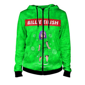 Женская толстовка 3D на молнии с принтом BILLIE EILISH GREEN в городе Новоалтайск, 100% полиэстер | длина до линии бедра, манжеты и пояс оформлены мягкой тканевой резинкой, двухслойный капюшон со шнурком для регулировки, спереди молния, по бокам два кармана | bad guy | billie | eilish | ocean eyes | айлиш | билли | девушка | певица | эйлиш