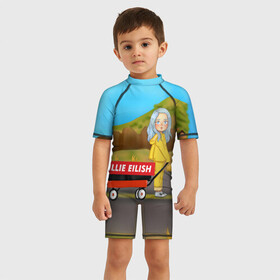 Детский купальный костюм 3D с принтом BILLIE EILISH в городе Новоалтайск, Полиэстер 85%, Спандекс 15% | застежка на молнии на спине | bad guy | billie | eilish | ocean eyes | айлиш | билли | девушка | певица | эйлиш